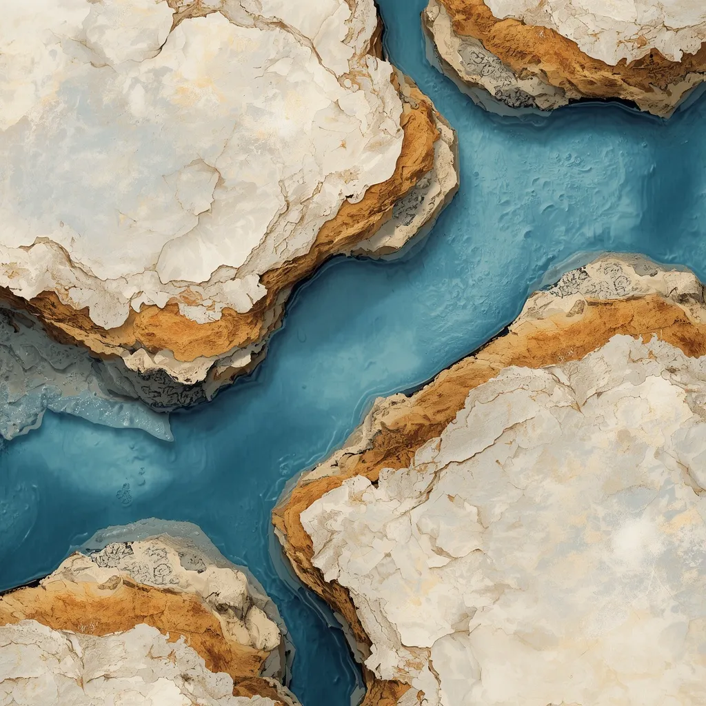 Abstract water en steen landschap met zachte aardse en blauwe tinten